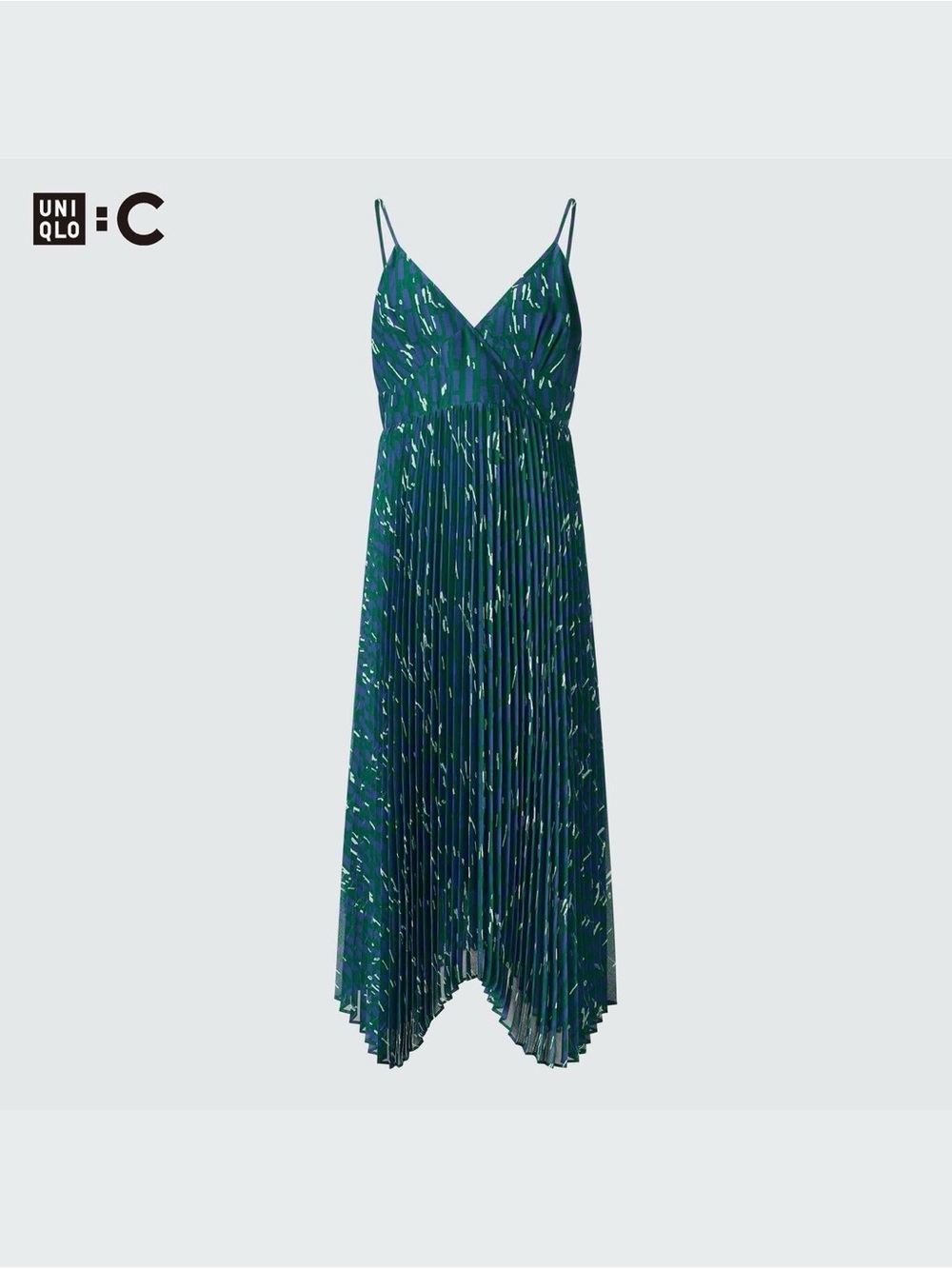 UNIQLO:C Pleated Camisole Printed Dress Green Size S NWT